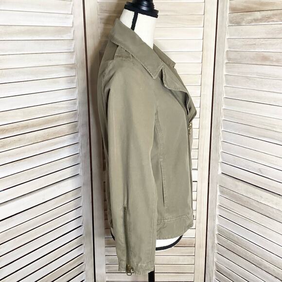 Nili Logan Olive Green Cotton Canvas Double Zip Moto Utility Jacket 6 - Picture 2 of 10